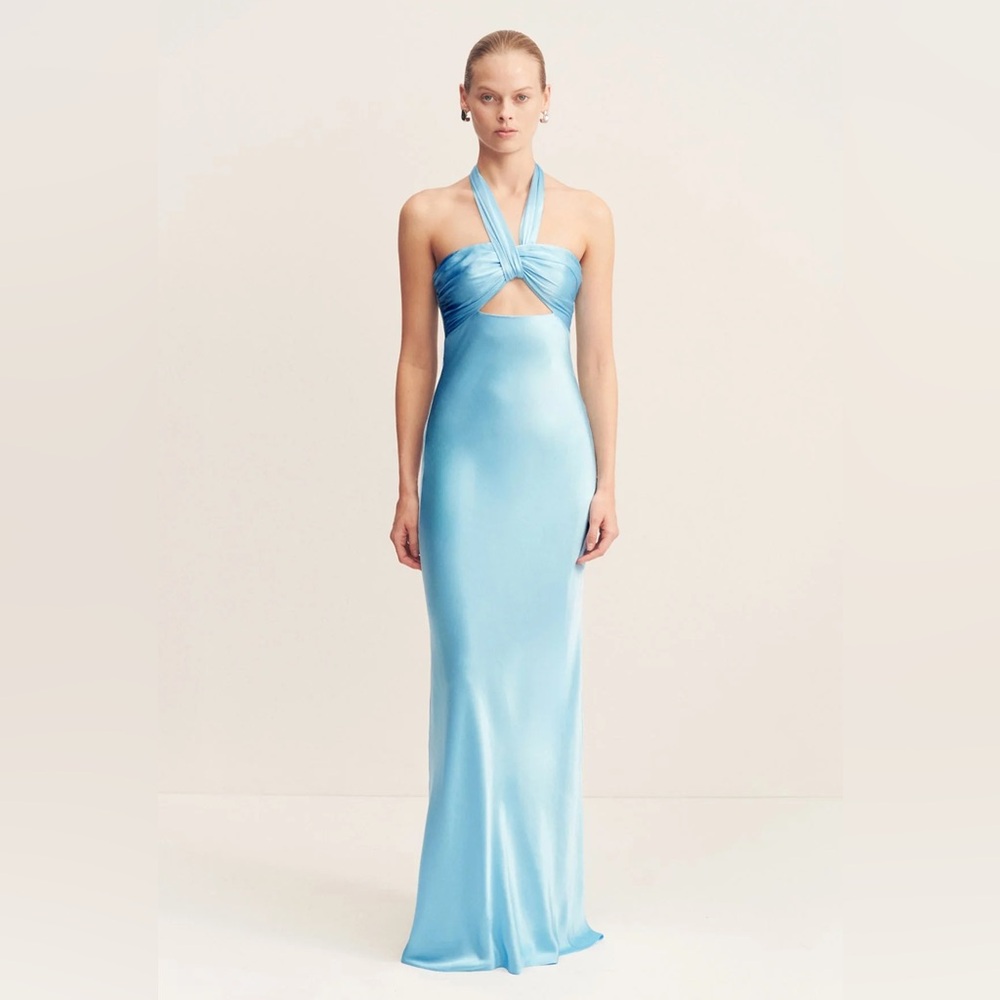 Shona Joy La Lune Ruched Halter Maxi Dress